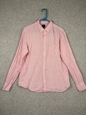 J.Crew Pink Linen Cotton Button Down Shirt L Coastal Preppy